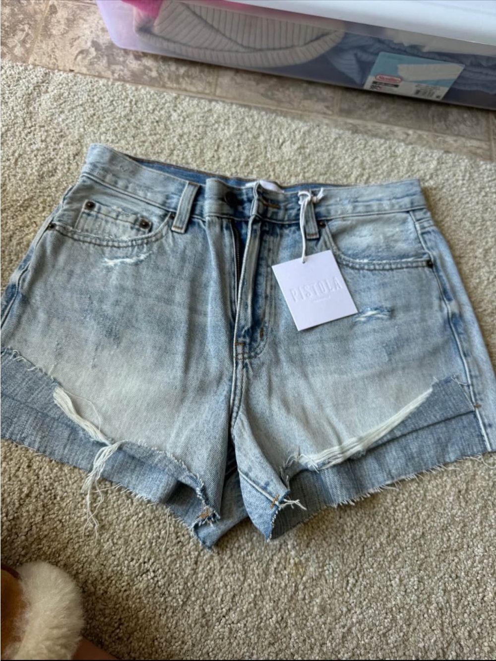pistola Light Blue Distressed High-Rise Denim Shorts